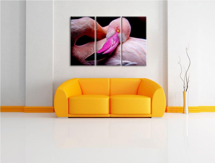 Dark schöner Flamingo Spezial 3-Teiler Leinwandbild 120x80 Bild auf Leinwand, XXL riesige Bilder fer