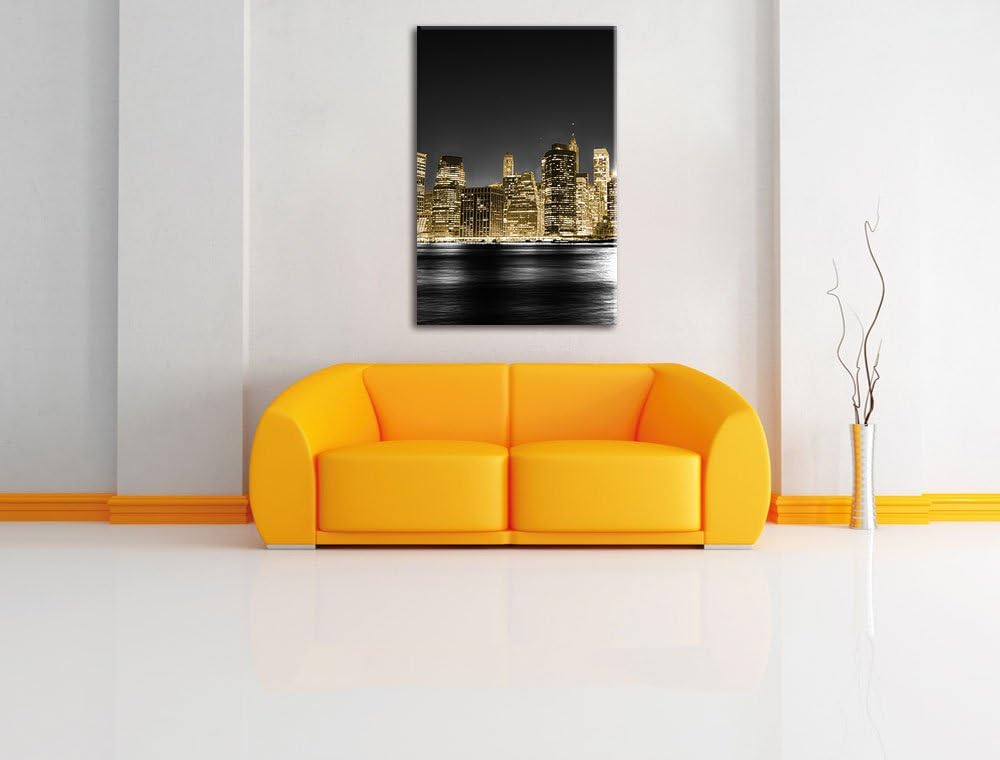 Pixxprint Manhattan Skyline bei Nacht als Leinwandbild/Grösse: 100x70 cm/Wandbild/Kunstdruck/fertig