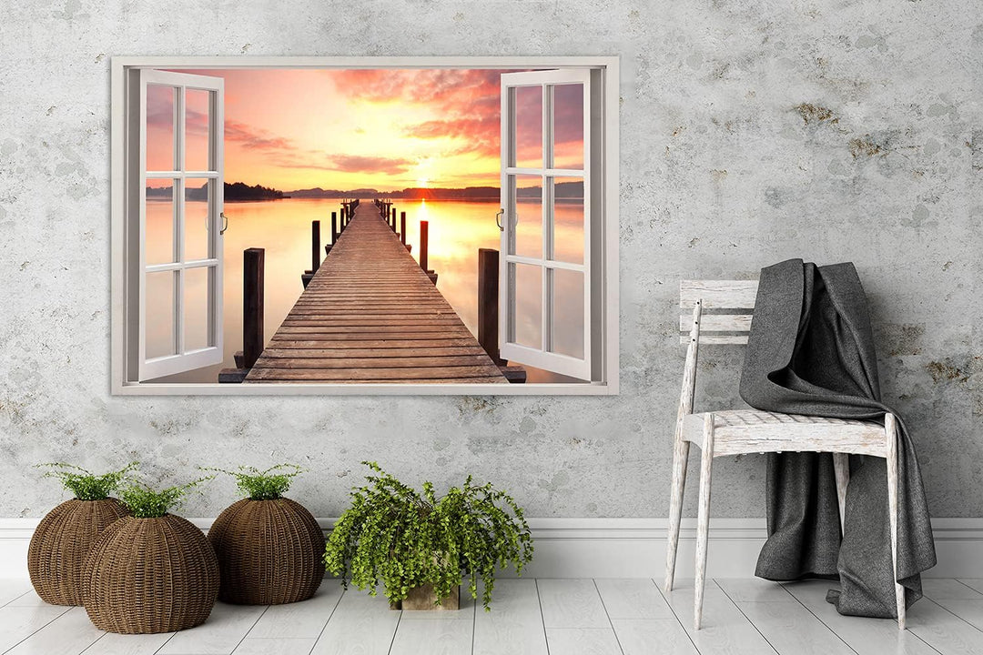 Feeby Viles - Leinwand Bilder - Fensterblick Natur- 120x80 cm- Deko Wohnzimmer - Wandbilder Schlafzi