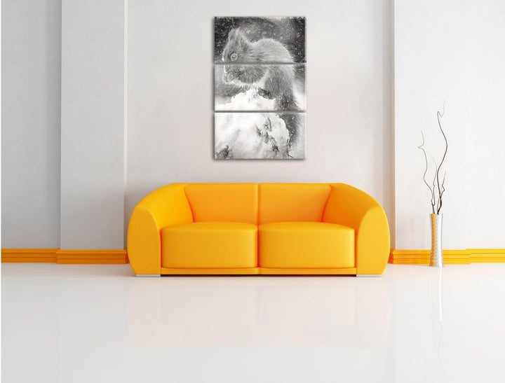 Pixxprint Kleines Eichhörnchen im Winter als Leinwandbild/Grösse: 3 Teilig (120x80) cm/Wandbild/Kuns