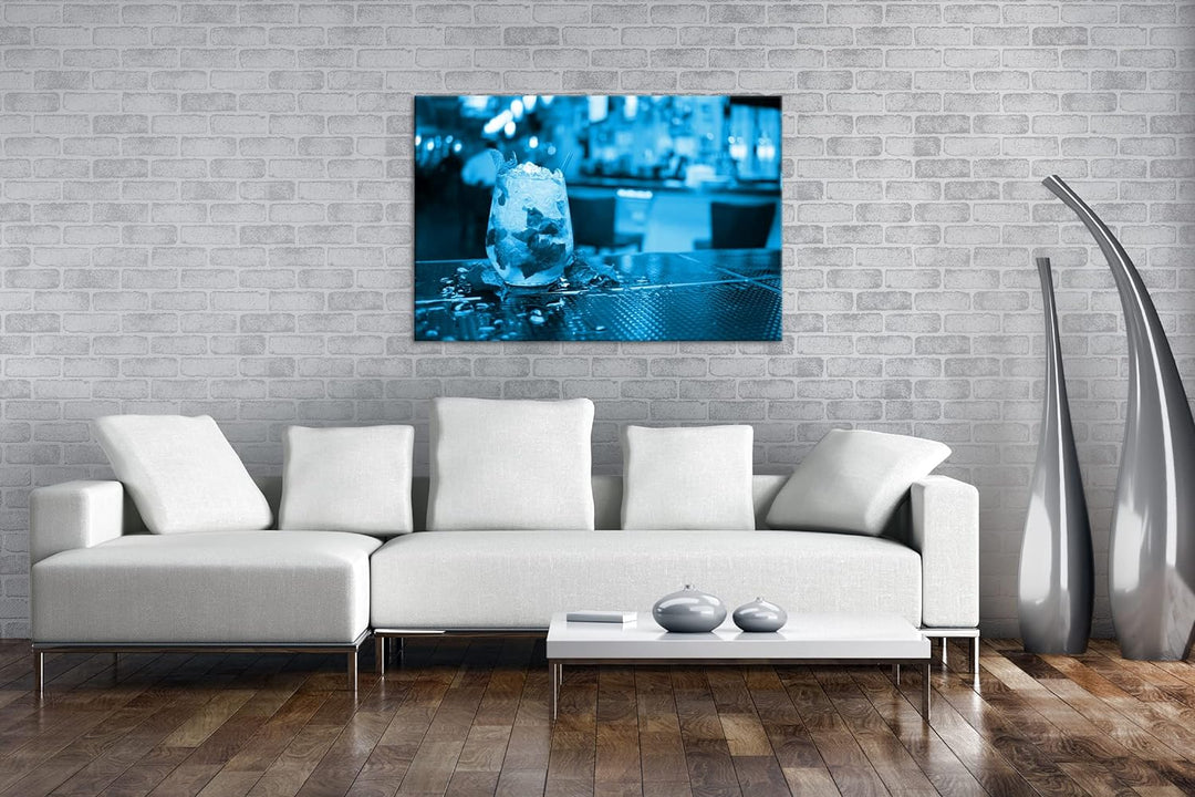 deyoli appetitlicher Mojito Format 80x60 Effekt: Monocrome Blau als Leinwandbild, Motiv fertig gerah