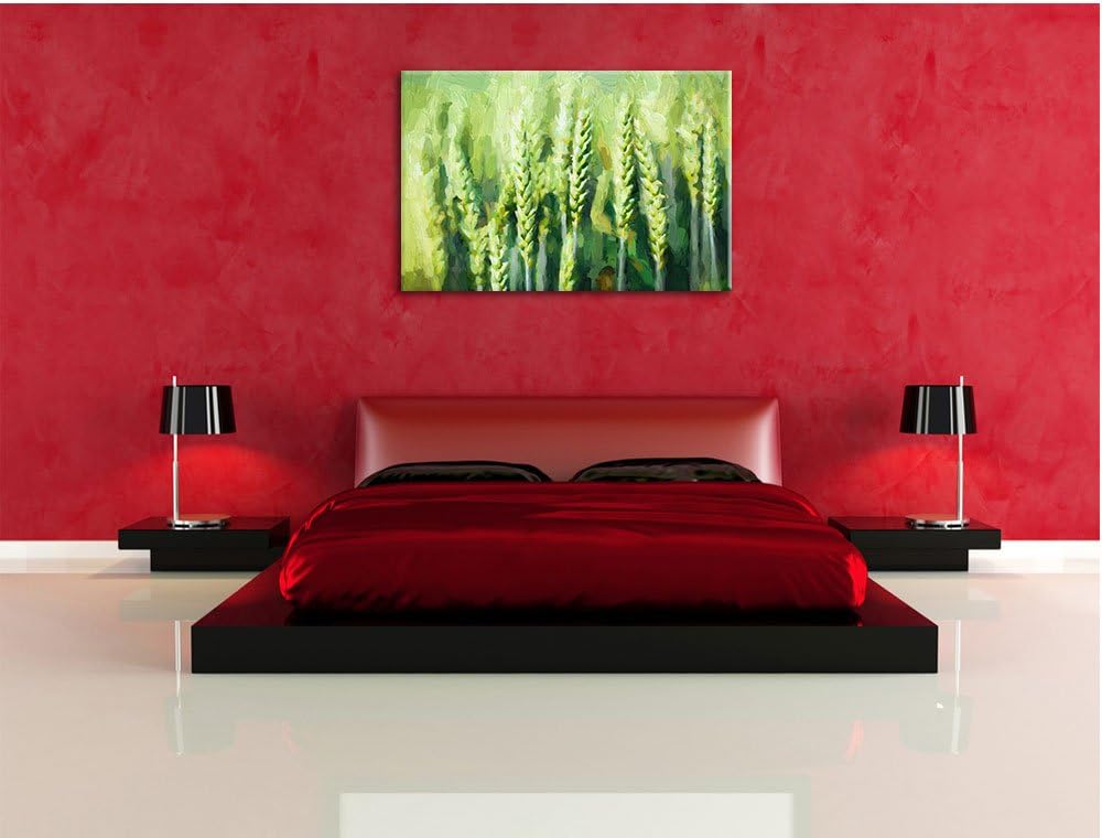 Pixxprint Grüne Weizen auf dem Feld Kunst als Leinwandbild/Grösse: 100x70 cm/Wandbild/Kunstdruck/fer