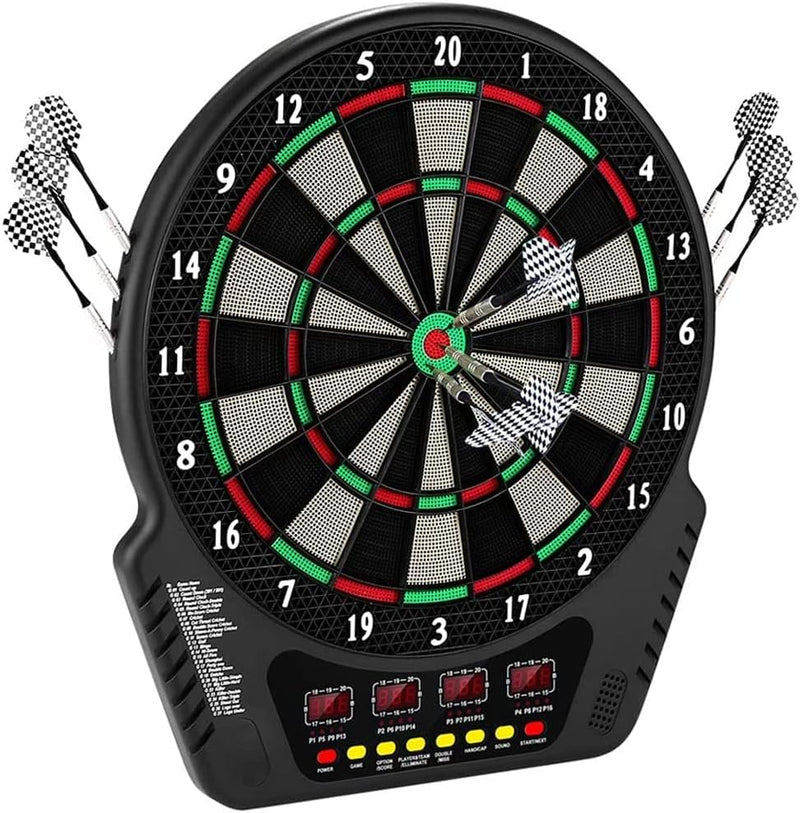 Elektronische Dartscheibe, E-Dart Dardboard mit 4 LCD-Anzeige und Ladeadapter Geeignet, 6 Darts und