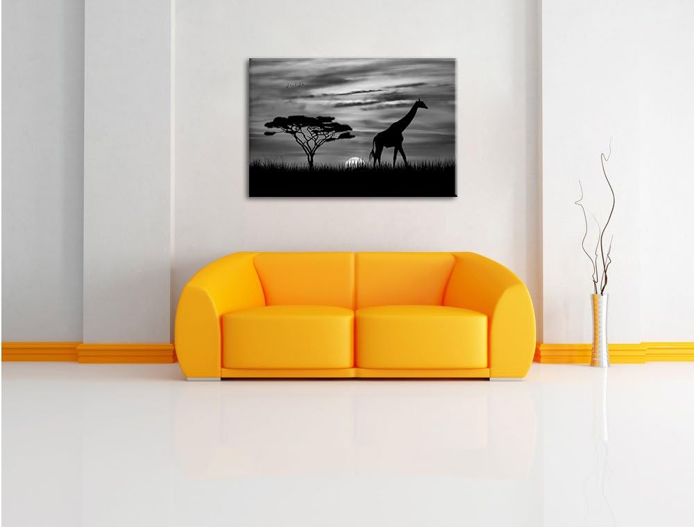 Pixxprint Giraffe im Sonnenuntergang als Leinwandbild | Grösse: 100x70 cm | Wandbild | Kunstdruck |