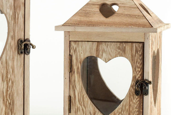 levandeo 2er Set Laternen aus Holz und Glas mit Herz Herzfenster - Windlichter Farbe braun - Tischla