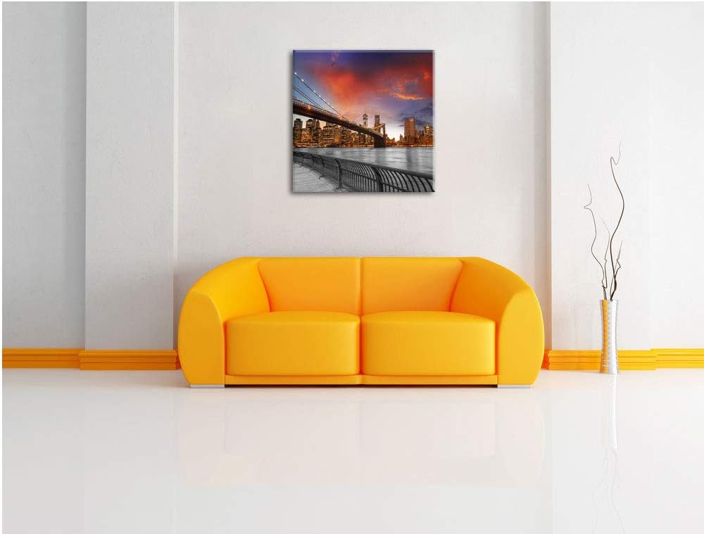 Pixxprint Brooklyn Bridge in New York schwarz/weiss, Format: 70x70 auf Leinwand, 70x70