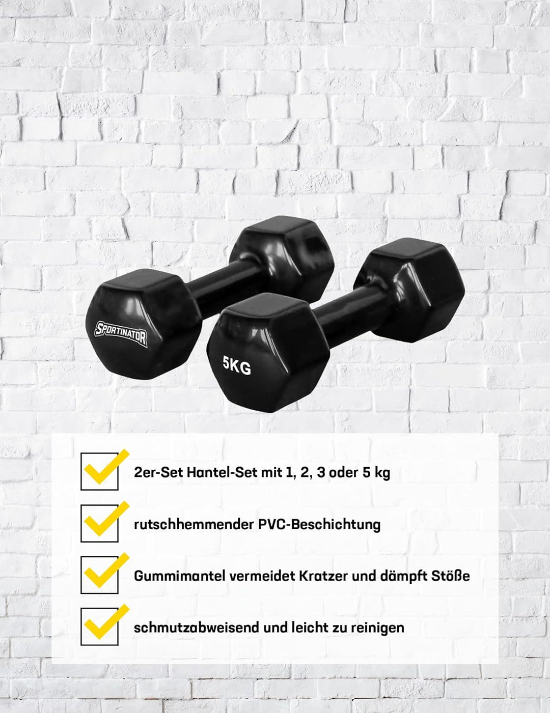 SPORTINATOR Hantel 2er-Set 1, 2, 3 oder 5 kg Hantelset, schwarz fürs Homegym, Studio oder zu Hause i