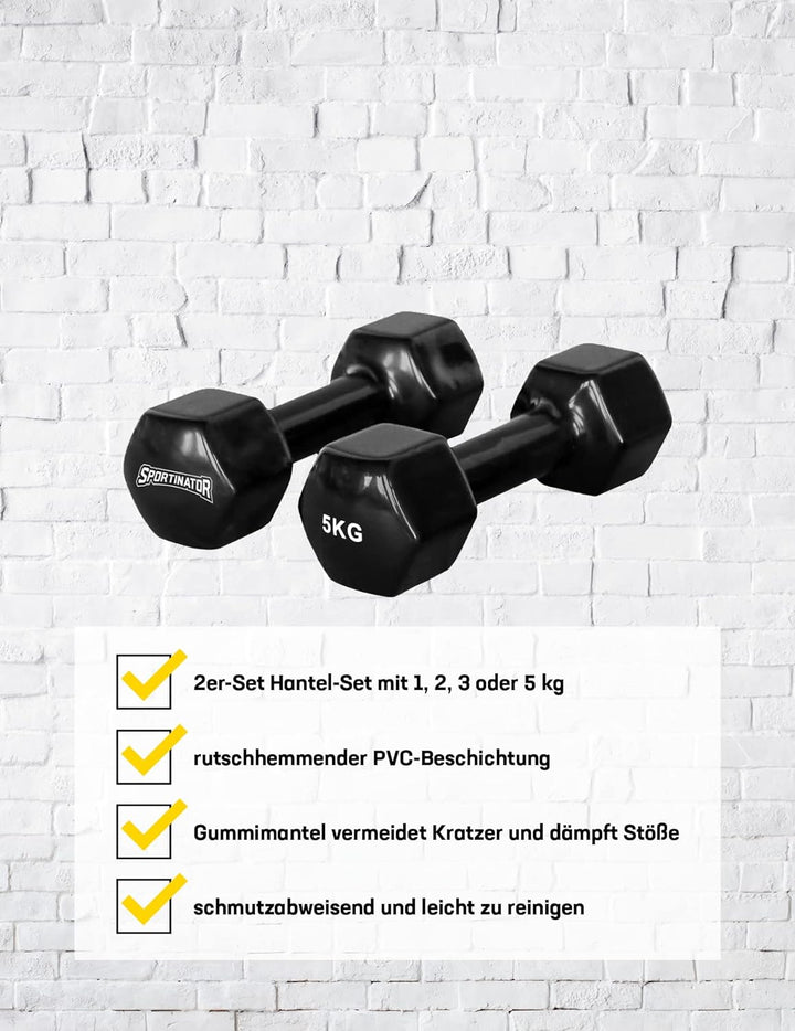 SPORTINATOR Hantel 2er-Set 1, 2, 3 oder 5 kg Hantelset, schwarz fürs Homegym, Studio oder zu Hause i