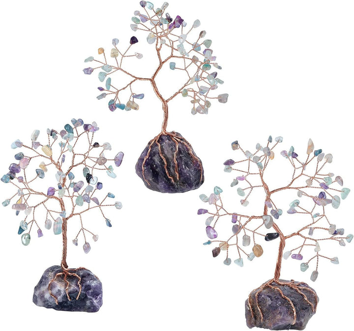 KYEYGWO Fluorite Heilung Kristall Geldbaum auf Natürlichen Amethyst Rohstein Base, Feng Shui Bonsai