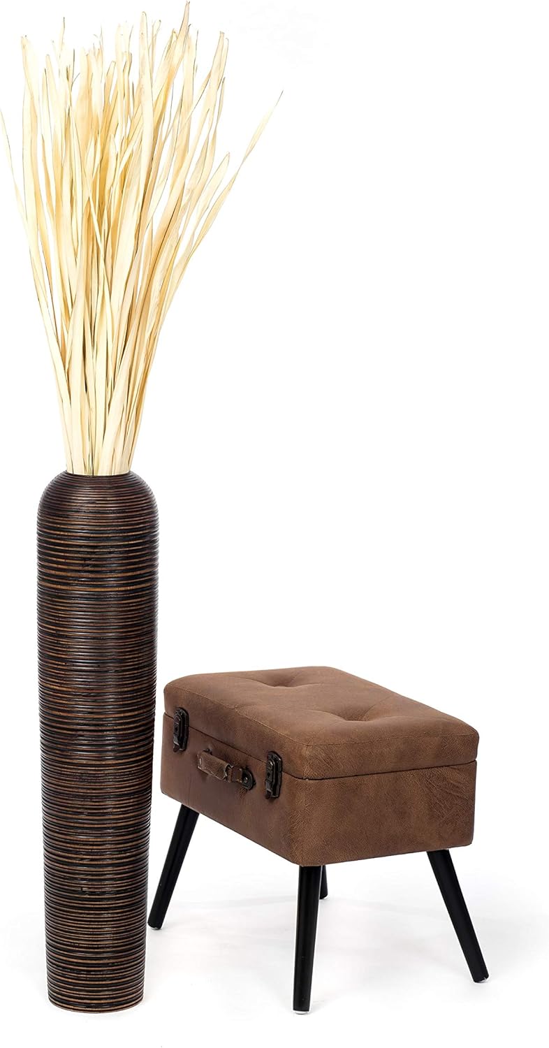 Leewadee Grosse Bodenvase für Dekozweige hohe Standvase Design Holzvase, Holz, 70 cm, Braun, 70 cm