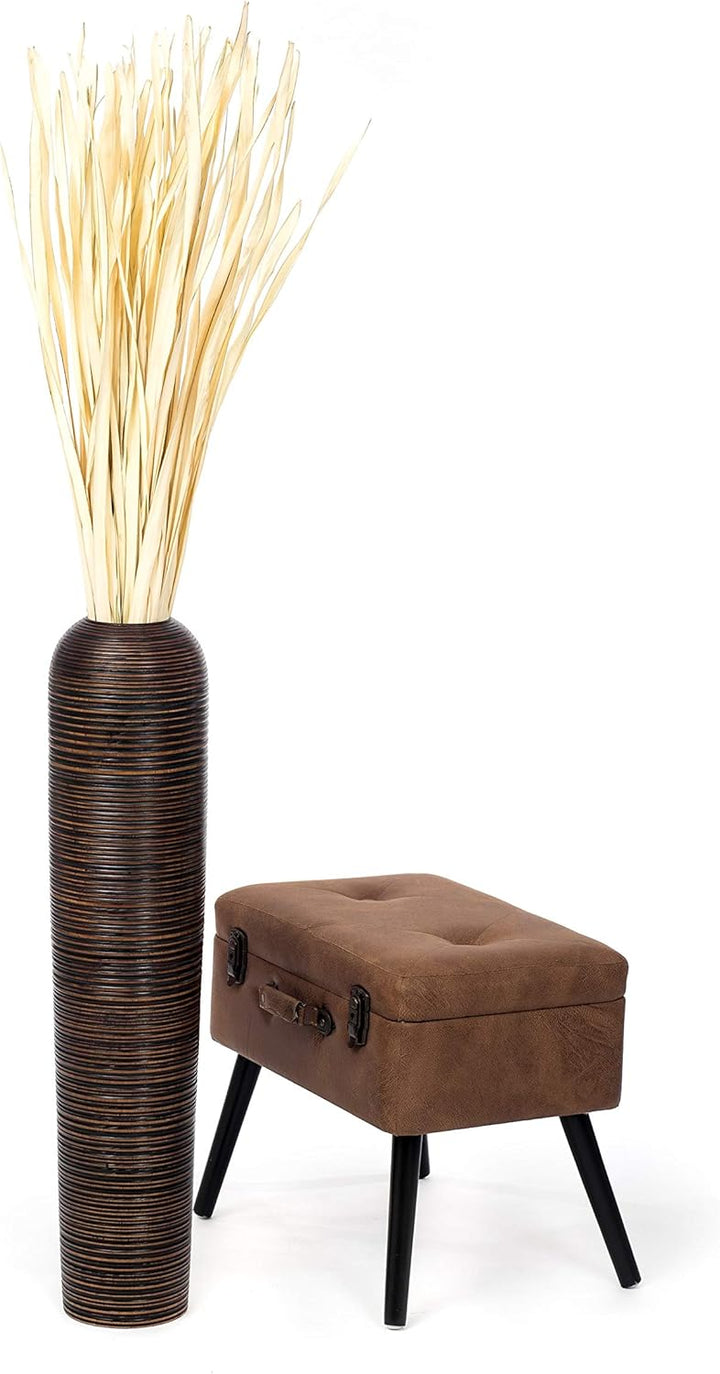 Leewadee Grosse Bodenvase für Dekozweige hohe Standvase Design Holzvase, Holz, 70 cm, Braun, 70 cm