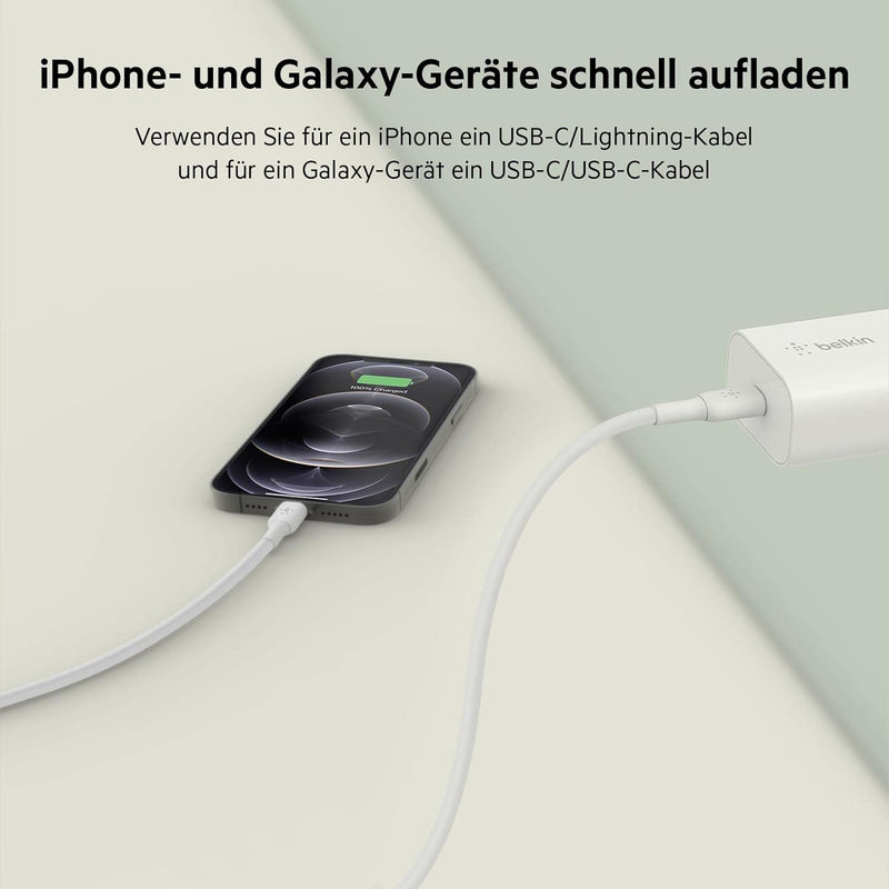 Belkin 25-W-Power Delivery-USB-C-PPS-Ladegerät mit USB-C/Lightning-MFi-Kabel, USB-C PD-Netzadapter,