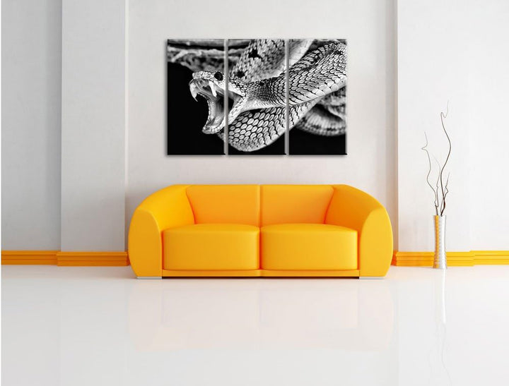 Pixxprint Monocrome, Giftige grüne Schlange 3-Teiler Leinwandbild 120x80 Bild auf Leinwand