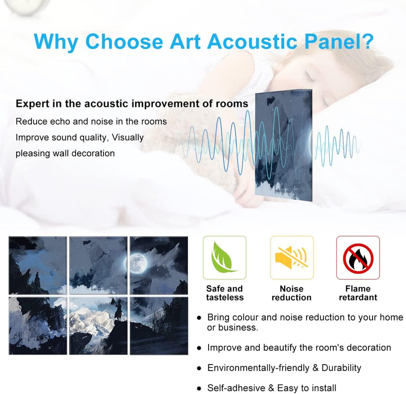 Art Acoustic Panels, 6 Stück selbstklebende grosse Wandkunst-Gemälde zur Wanddekoration, schallabsor