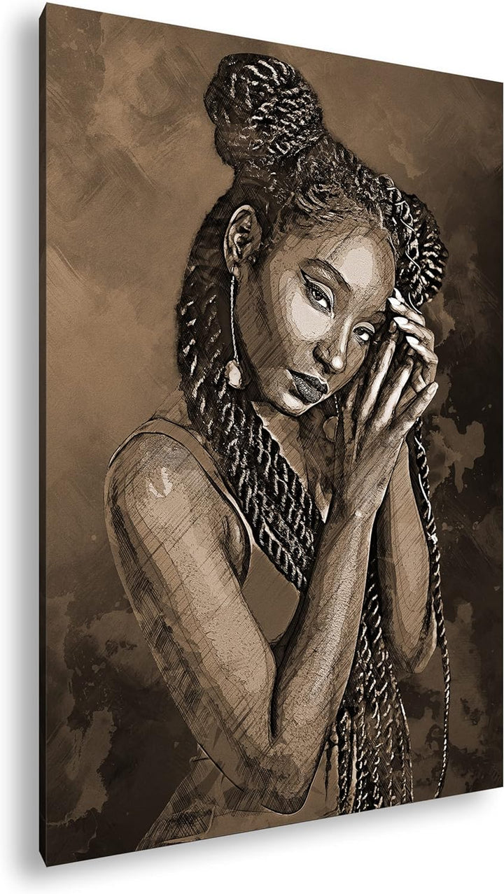 deyoli Illustration einer afrikanischen Frau Format: 120x80 Effekt: Sepia als Leinwandbild, Motiv fe