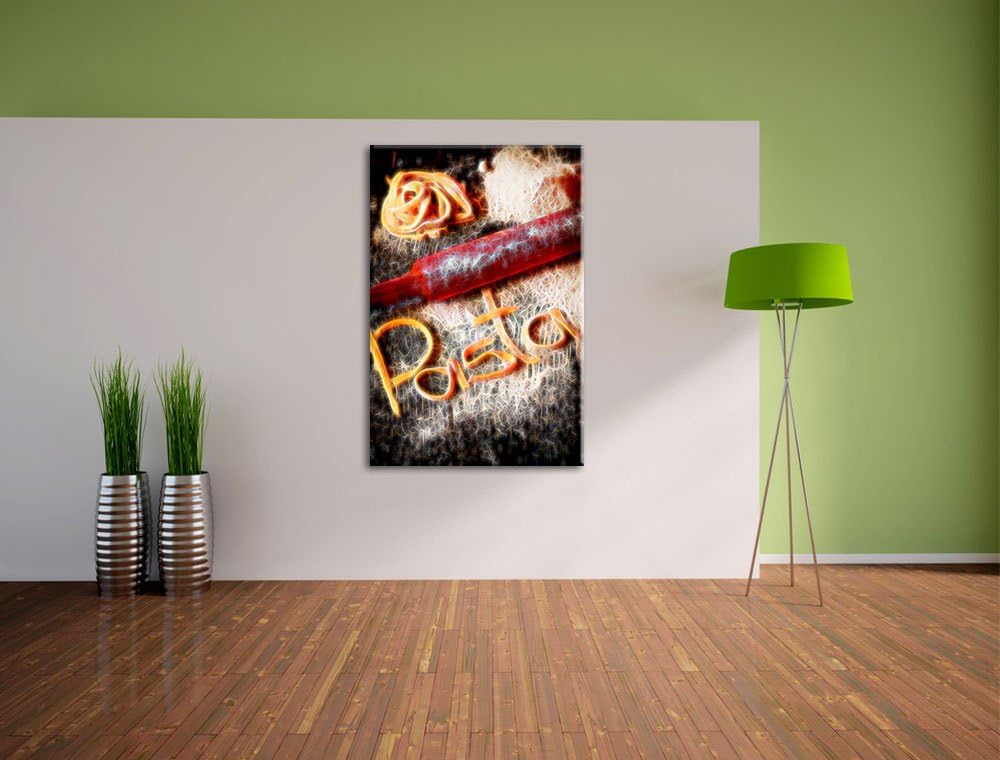 Pasta mit Nudelholz und Mehl abstrakt Format: 100x70 auf Leinwand, XXL riesige Bilder fertig gerahmt