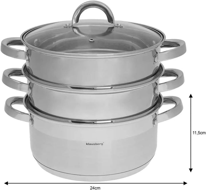 Mantowarka Dampfkocher 24cm Set Induktion Kochtopf Dampfgarer Glasdeck 4 Elemente KB-7145