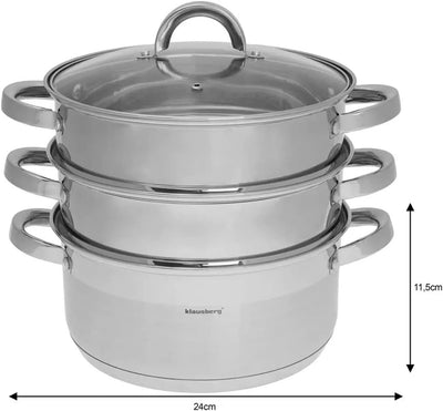 Mantowarka Dampfkocher 24cm Set Induktion Kochtopf Dampfgarer Glasdeck 4 Elemente KB-7145