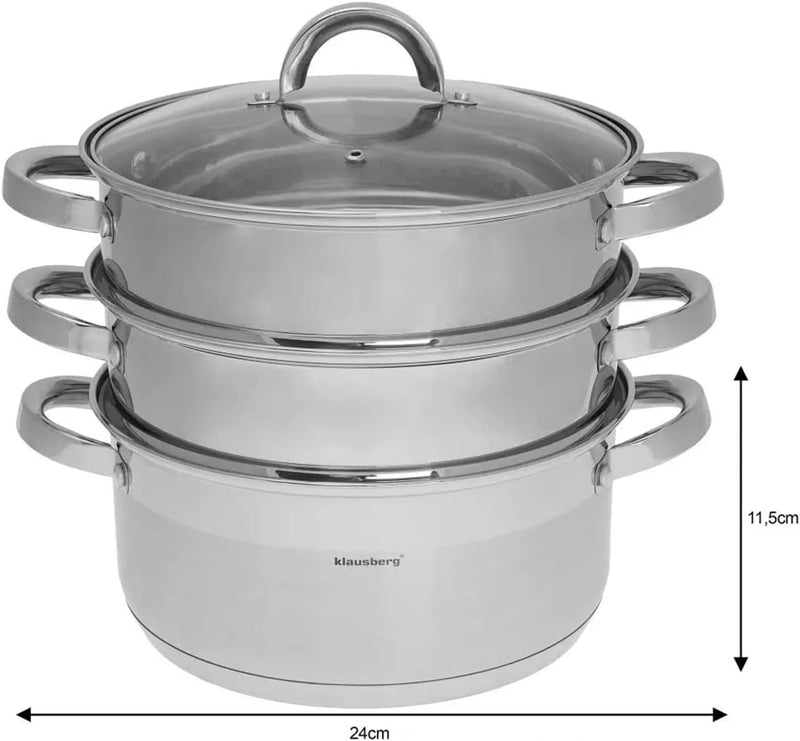 Mantowarka Dampfkocher 24cm Set Induktion Kochtopf Dampfgarer Glasdeck 4 Elemente KB-7145