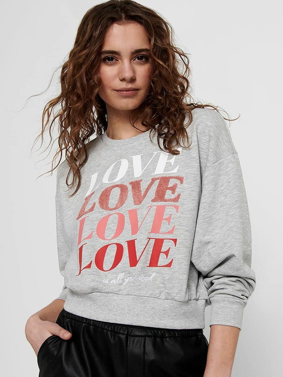 ONLY Female Sweatshirt Statement Llight Grey Melange