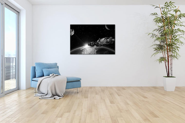 deyoli Raumschiff auf Entdeckungsreise Format: 80x60 Effekt: Schwarz&Weiss als Leinwandbild, Motiv f