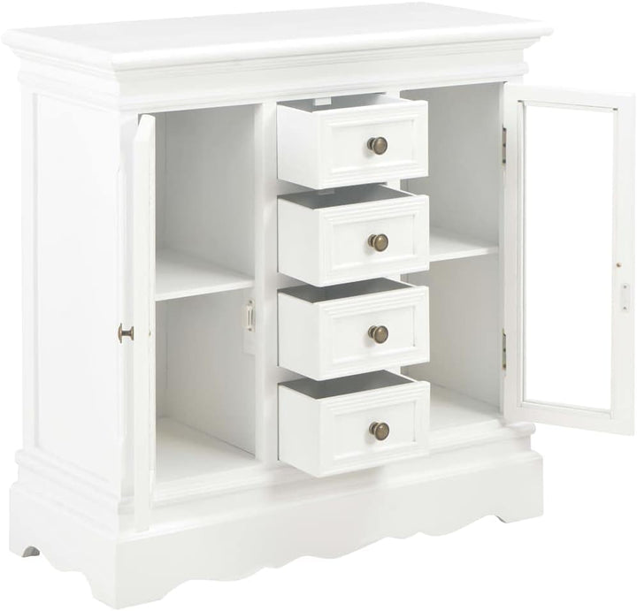 Tidyard Sideboard mit 4 Schubladen und 2 Glastüren Kommode Vitrinenschrank Beistellschrank Mehrzweck