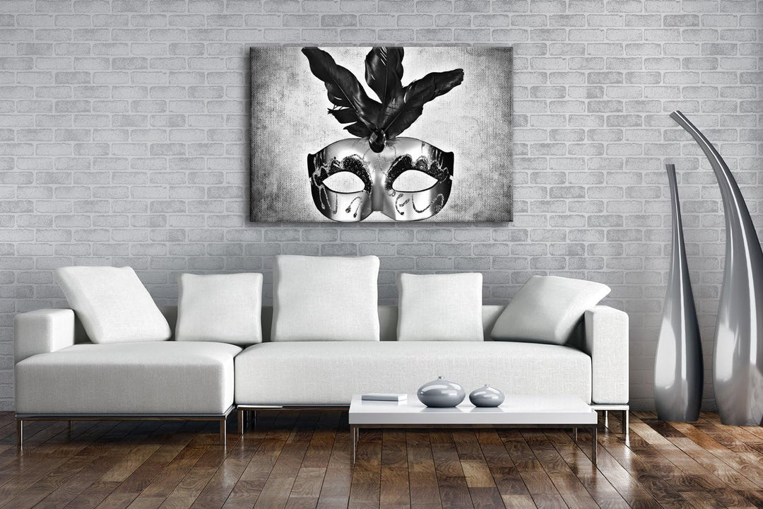 deyoli Karnevals Maske Format: 80x60 Effekt: Schwarz/Weiss als Leinwand, Motiv fertig gerahmt auf Ec