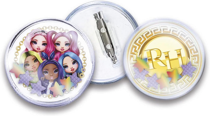 CLEMENTONI 18726 Rainbow High – Pins Machine – Set zum Erstellen von personalisierten Broschen, krea