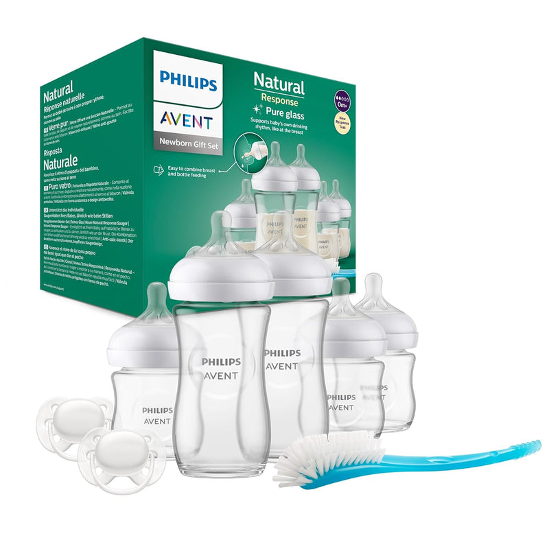 Philips Avent Natural Response Glas-Geschenkset für Neugeborene – 3 x 120 ml und 2 x 240 ml Babyflas