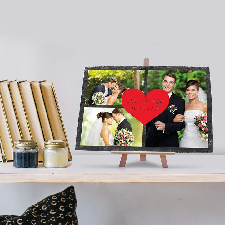 wandmotiv24 Schiefertafel Hochzeit mit Staffelei, Personalisierbar Digitaldruck Farb-Fotos + Vorname