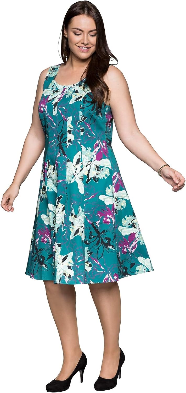 Sheego Damen Freizeitkleid mit floralem Alloverdruck smaragd, 52