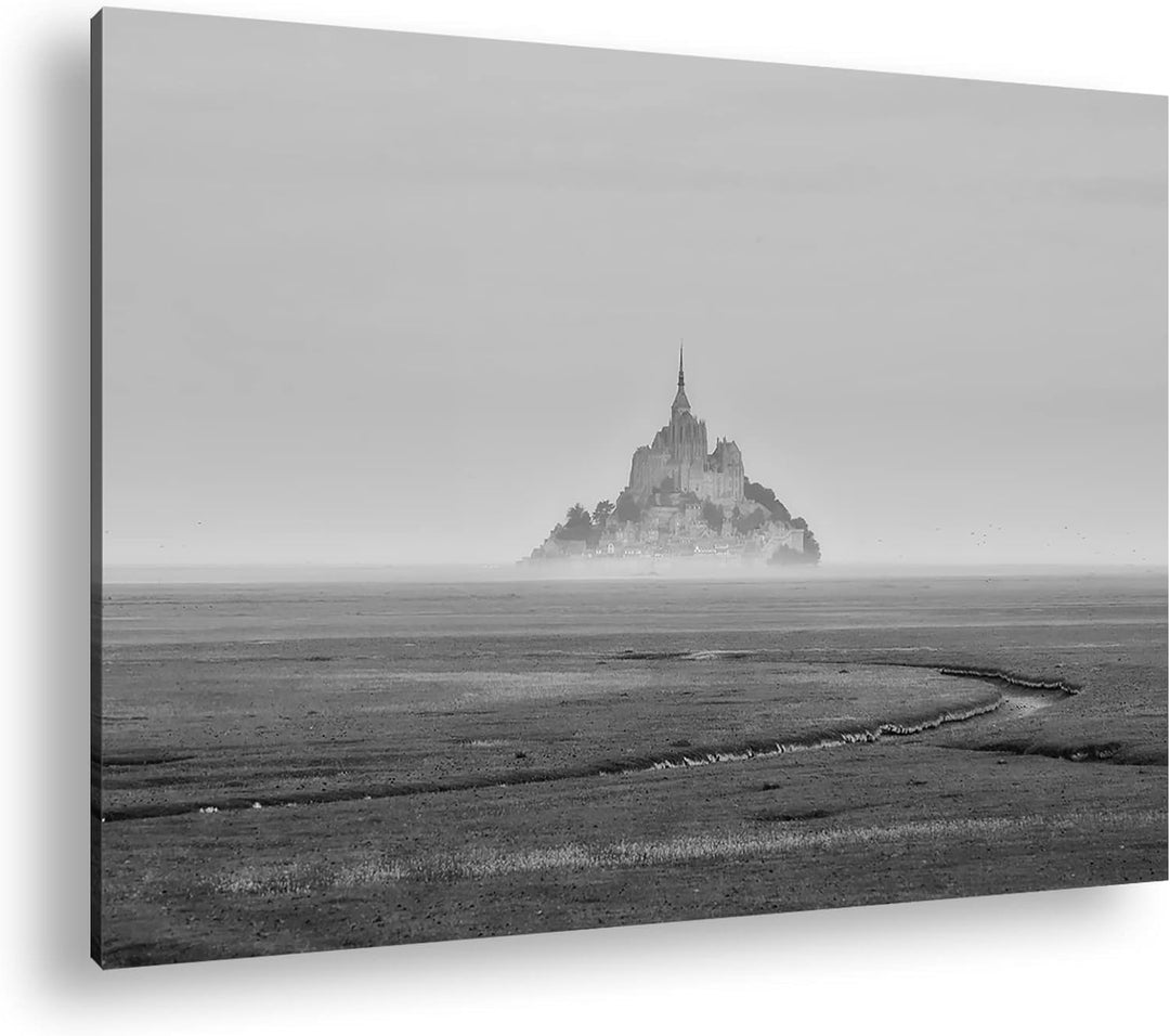 deyoli Insel Kathedrale Mont Saint Michel Effekt: Schwarz&Weiss Format: 80x60 als Leinwandbild, Moti