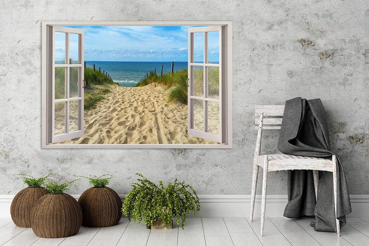 Feeby Bild auf Vlies Leinwand Fensteröffnung 3D-Effekt 90x60 cm Kunstdruck Modern Wandbilder Deko Fl