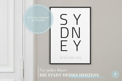 Papierschmiede® Geo Poster Koordinaten Sydney, A1 Stadt Poster als Wanddeko für Wohnzimmer Schlafzim