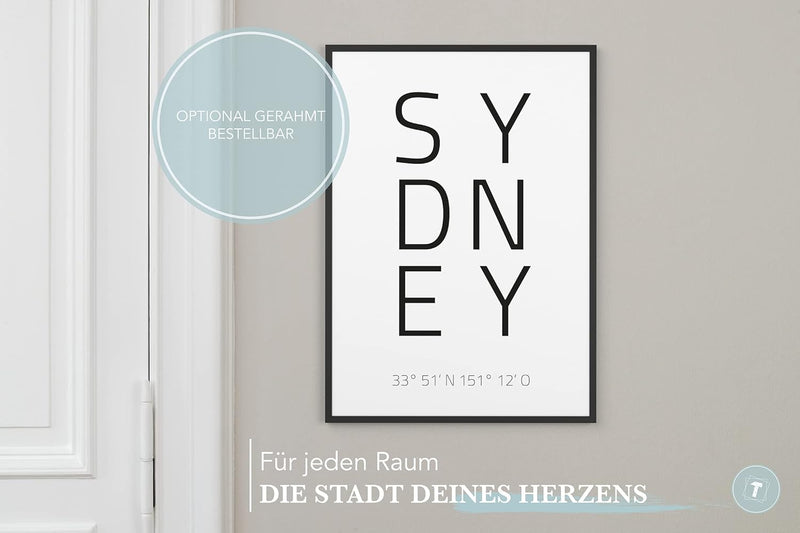 Papierschmiede® Geo Poster Koordinaten Sydney, A1 Stadt Poster als Wanddeko für Wohnzimmer Schlafzim