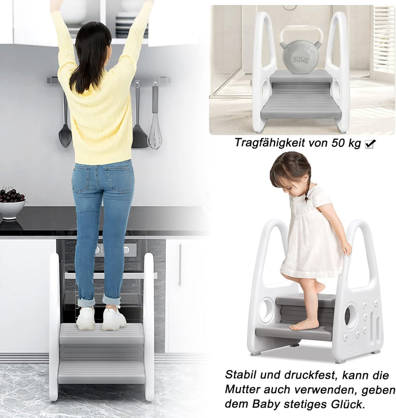 YUENFONG Lernturm Tritthocker Kinder Trittleiter 2 Stufen Klappbar Hocker Fussbank Trittschemel aus