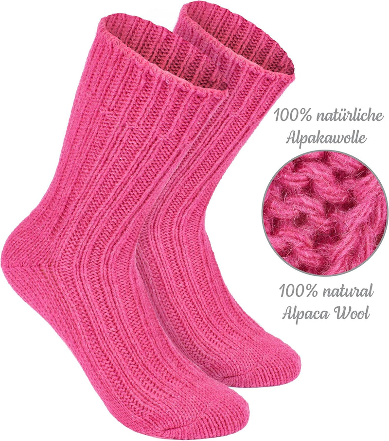 Brubaker 4 Paar Alpaka Socken sehr dick flauschig und warm - reine Alpakawolle 39-42 Pink- und Rosat