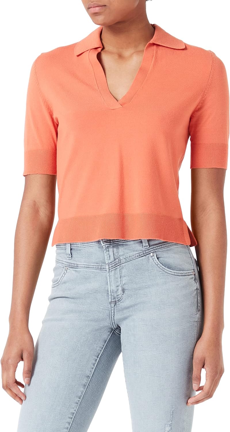 s.Oliver Damen Pullover mit Polokragen, Kurzarm 38 Orange, 38 Orange