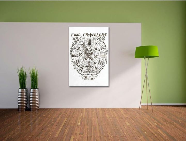 Pixxprint Time Travelers White Bild auf Leinwand, XXL riesige Bilder fertig gerahmt mit Keilrahmen,