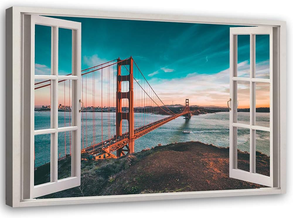 Feeby Wandbild 3D Illusion Druckbild Leinwandbild San Francisco Braun 90x60 cm Leinwandbild 90x60 cm