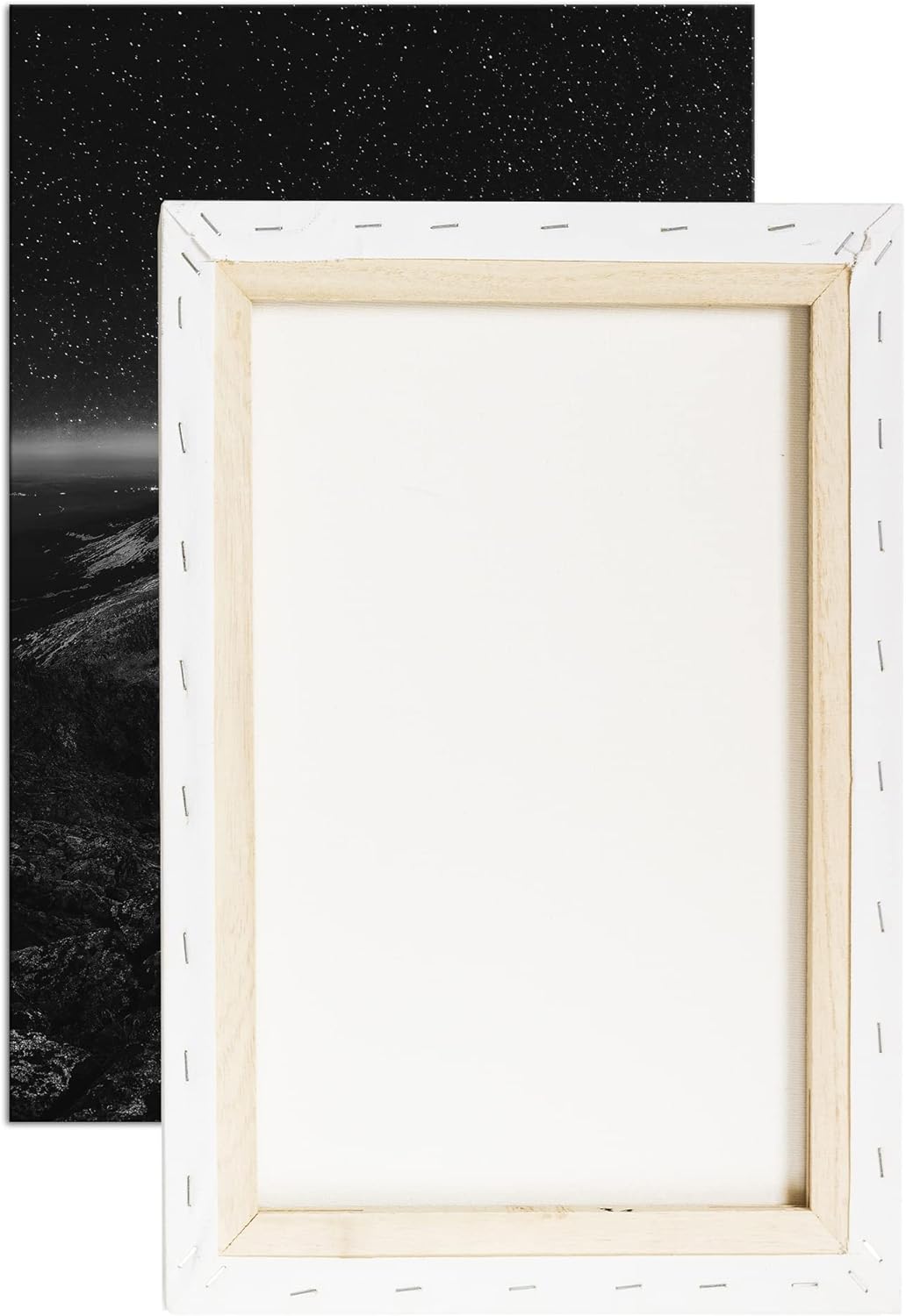 scheinende Nacht über den Bergen Effekt: Schwarz&Weiss, Format: 80x60 als Leinwandbild, Motiv fertig
