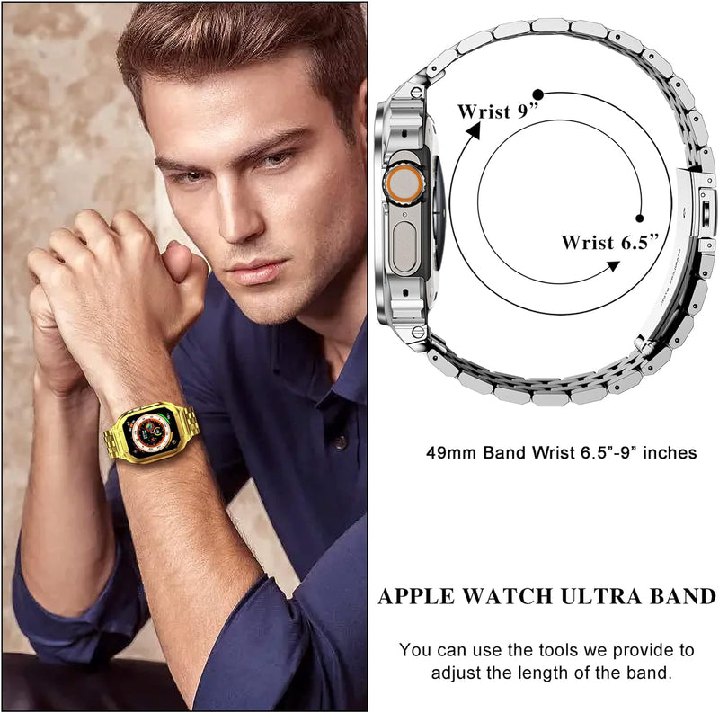 SUPLINK Edelstahlgehäuse mit Band Kompatible Apple Watch Armbänder 49mm,Robuste Schutzhülle aus Edel