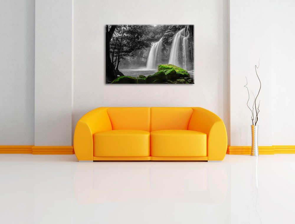 traumhafter Wasserfall im Dschungel schwarz/weiss Format: 100x70 auf Leinwand, XXL riesige Bilder fe