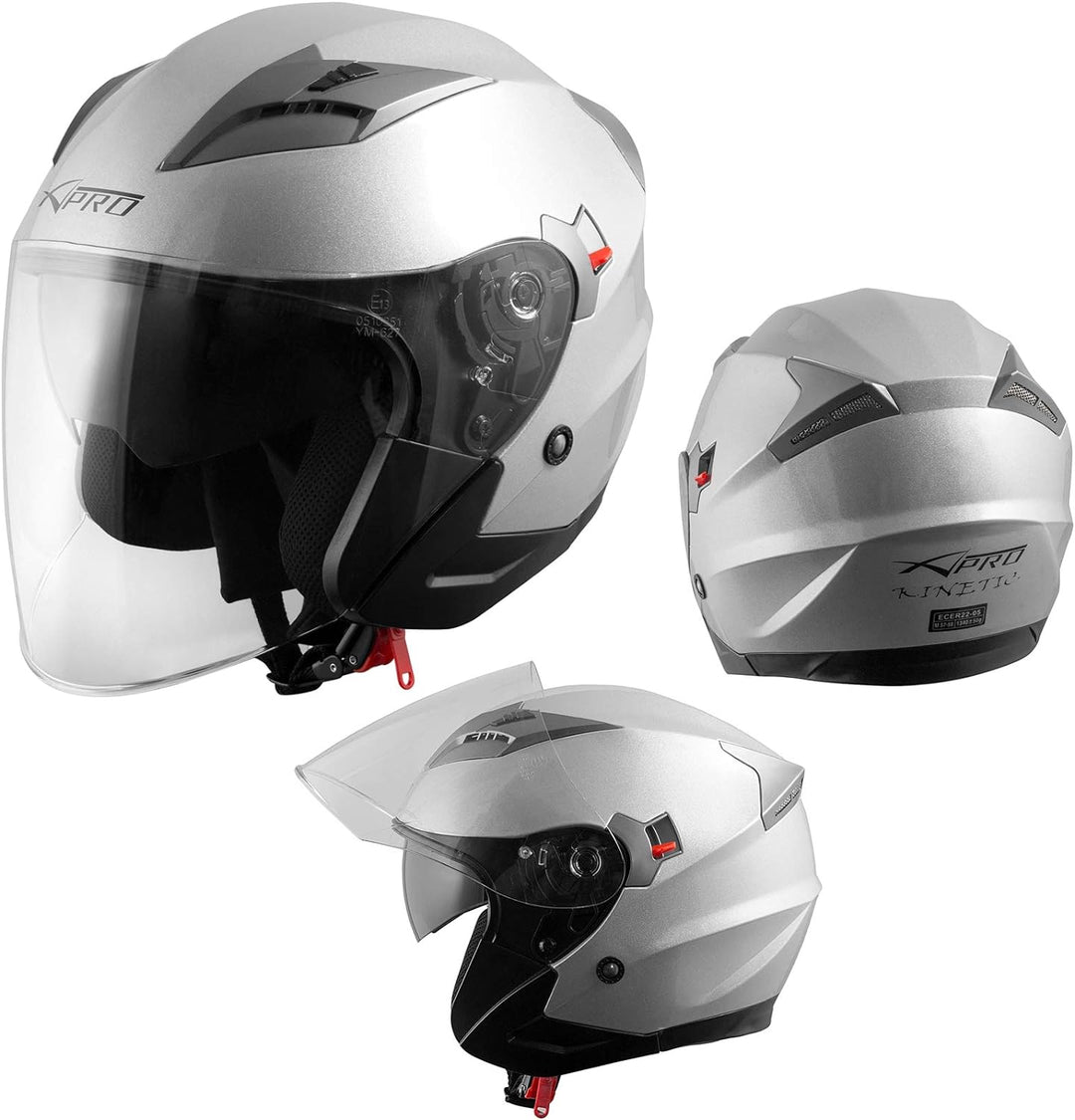 Motorradhelm Helm Sturzhelm Jethelm Roller Innensonnenblende Visier 55-56 cm ( S) Silber, 55-56 cm (