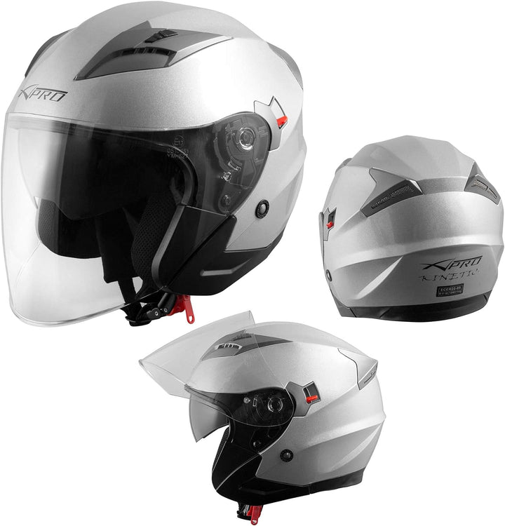 Motorradhelm Helm Sturzhelm Jethelm Roller Innensonnenblende Visier 55-56 cm ( S) Silber, 55-56 cm (