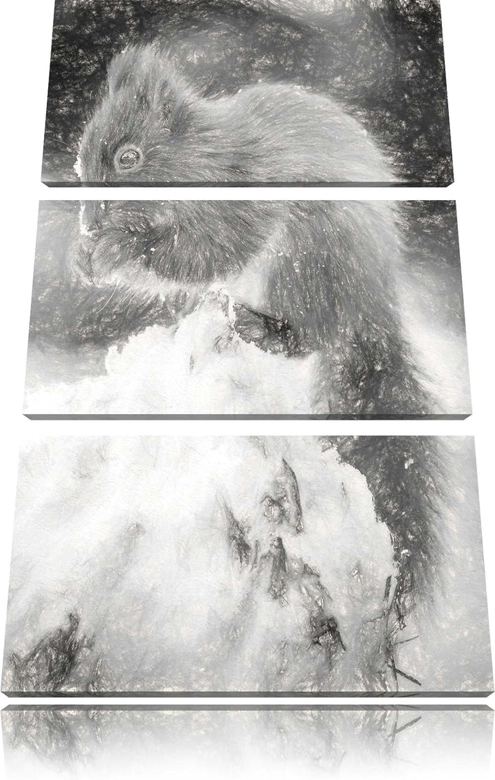 Pixxprint Kleines Eichhörnchen im Winter als Leinwandbild/Grösse: 3 Teilig (120x80) cm/Wandbild/Kuns