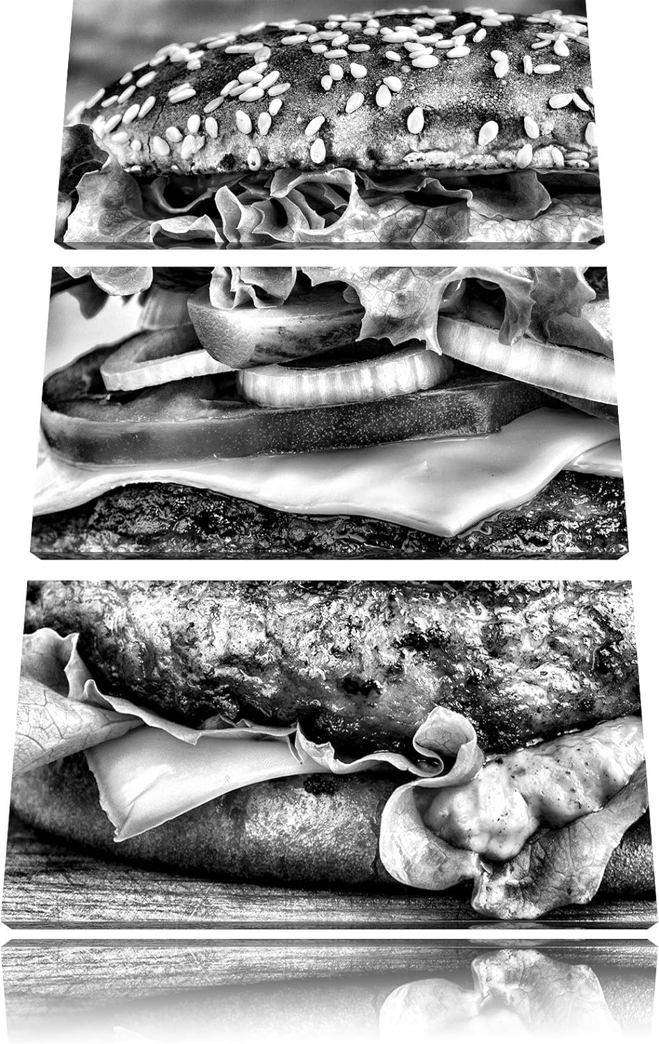 Pixxprint Hamburger Burger Essen als Leinwandbild/Grösse: 3 Teilig (120x80 cm) cm/Wandbild/Kunstdruc