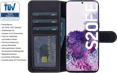 Burkley Handyhülle mit Ständer und Kartenfach für Samsung Galaxy S20 FE Leder Handytasche mit Magnet