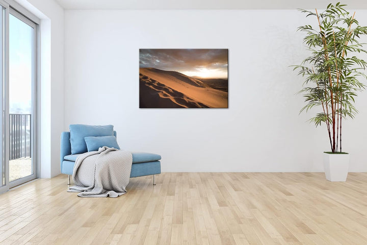 Sanddüne in der Wüste Format: 100x70 als Leinwandbild, Motiv fertig gerahmt auf Echtholzrahmen, Hoch