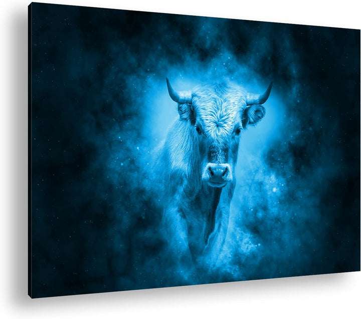 deyoli Dark Sternzeichen Stier Format 80x60 Effekt: Monocrome Blau als Leinwandbild, Motiv fertig ge